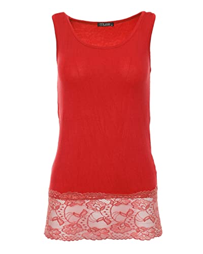 Easy Young Fashion - Damen Trägertop mit Spitzensaum - langes Unterziehshirt Skinny Fit 0518 (Rot S/M) von Easy Young Fashion