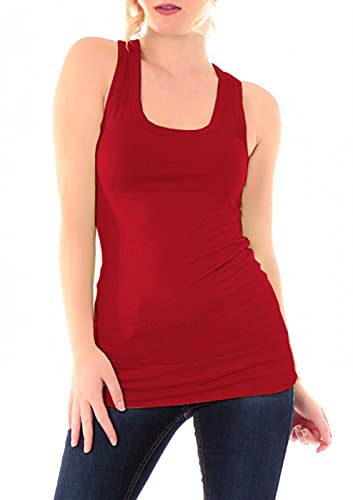 Easy Young Fashion Damen Tanktop Fitness Top Ringerrücken Sport Basic Shirt Skinny Fit Trägertop Unterhemd Uni One Size Rot, Dunkelrot von Easy Young Fashion