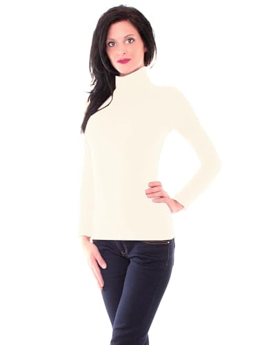 Easy Young Fashion - Damen Thermo Mikrofaser Langarm Rollkragen Shirt - Rolli Unterziehshirt Skinny Fit 3253 - Creme L von Easy Young Fashion