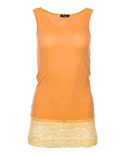 Easy Young Fashion - Damen Trägertop mit Spitzensaum - langes Unterziehshirt Skinny Fit 0518 (Apricot M/L) von Easy Young Fashion