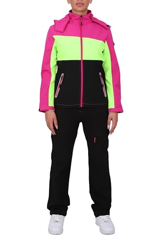 Easy Young Fashion EYF - Kinder Softshelljacke mit Kapuze - leichte winddichte Übergangsjacke - wasserdicht SF1997 - (Schwarz-Rosa 116) von Easy Young Fashion