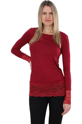 Easy Young Fashion Langarm Longshirt mit Spitzensaum 0998 - Bordeaux M/L Easy Young Fashion Langarm Longshirt mit Spitzensaum 0998 - Bordeaux M/L von Easy Young Fashion