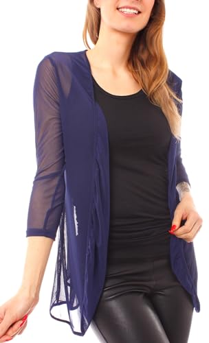 Easy Young Fashion - Damen Mesh Cardigan zum binden - transparentes Langarm Jäckchen - leichte Netz Jacke - Cover up 7058 - Dunkelblau von Easy Young Fashion