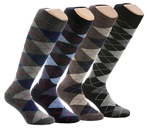 Easy8 - (Rauten-Fantasie Kniestrümpfe Herren, Socken Herren 40-45, Herrensocken, 6 Paar Baumwollsocken, Strümpfe, Warme Baumwolle, Bunte, Socks, Lange Socken Herren von Easy8