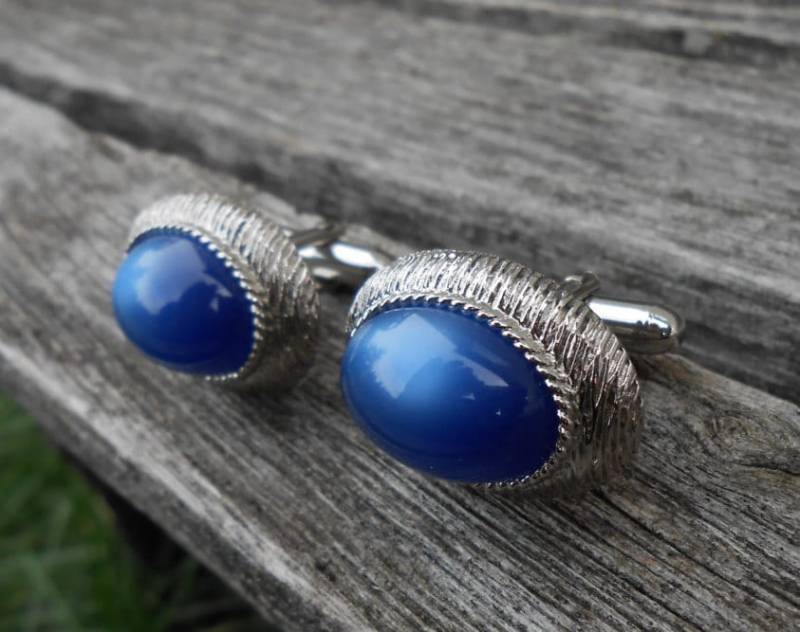 Blauer Stein Silber Manschettenknöpfe. Jahrgang 1960Er Jahre. Trauzeugen Geschenk, Geburtstag, Jahrestag, Papa von EasyBlockStudio