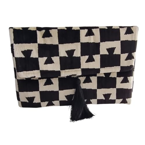 Clutch Handtasche mit geometrischem Design in Schwarz und Weiß mit Quasten-Details von EasyThings