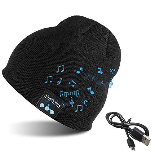 EasyULT Bluetooth Beanie Mütze, Bluetooth 5.0 Kopfhörer Mütze Beanie mit Mikrofon, Freisprech Funktion Musik Kappe Headset für den Winter im Freien, Geschenke für Frauen und Männer(Schwarz) von EasyULT