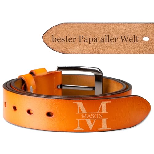 Easycosy Personalisierter Gürtel Herren mit doppelseitiger Gravur, Ledergürtel mit Namen Text & Stempel - personalisierte Geschenke für Männer Papa Freund Trauzeuge zum Geburtstag Jahrestag Hochzeit von Easycosy