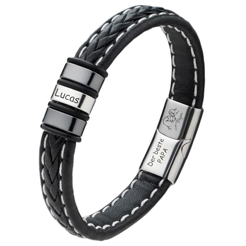 Easycosy Personalisiertes Armband Herren mit Gravur - Männerarmband mit 2 3 4 Namen aus PU als Vatertagsgeschenk für Papa Männer Opa Herren zum Männertag Herrentag von Easycosy