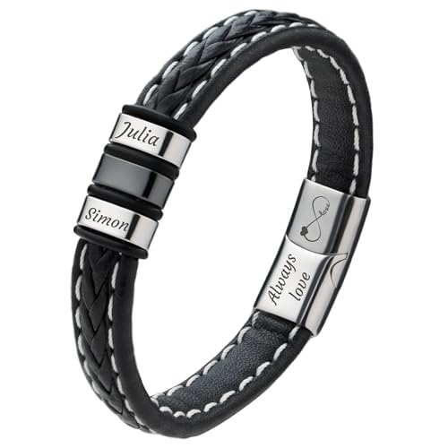 Easycosy Personalisiertes Armband Herren mit Gravur - Männerarmband mit 2 3 4 Namen aus PU als Vatertagsgeschenk für Papa Männer Opa Herren zum Männertag Herrentag von Easycosy