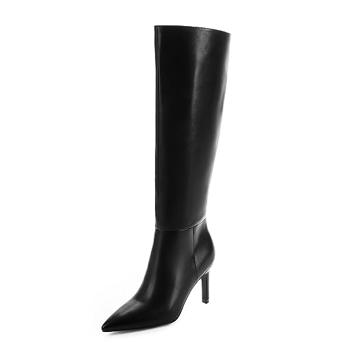 Easyfox Kniehohe Stiefel für Damen, spitzer Zehenbereich, hohe Stiefel, 7,6 cm, Stiletto, hoher Absatz, langer Stiefel, seitlicher Reißverschluss, kniehohe Stiefel, Schwarz, 37 EU von Easyfox