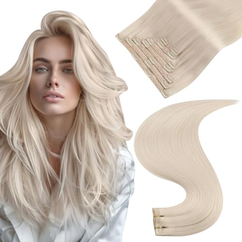 Easyouth Echthaar Clip in Extensions Echthaar Extensions Clip in Farbe Weiß Blond 14 Zoll 7Pcs 70g Double Weft Clip on Remy Extension for Women von Easyouth