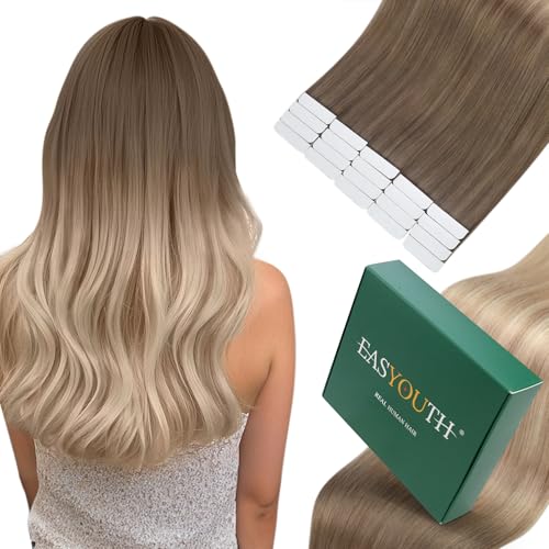Easyouth Tape Extensions Echthaar Blond Balayage Echthaar Extensions Balayage Hellbraun Hellblond Extension Tape Menschenhaar für Frauen #8/60/18 30g 30cm 20Pcs von Easyouth