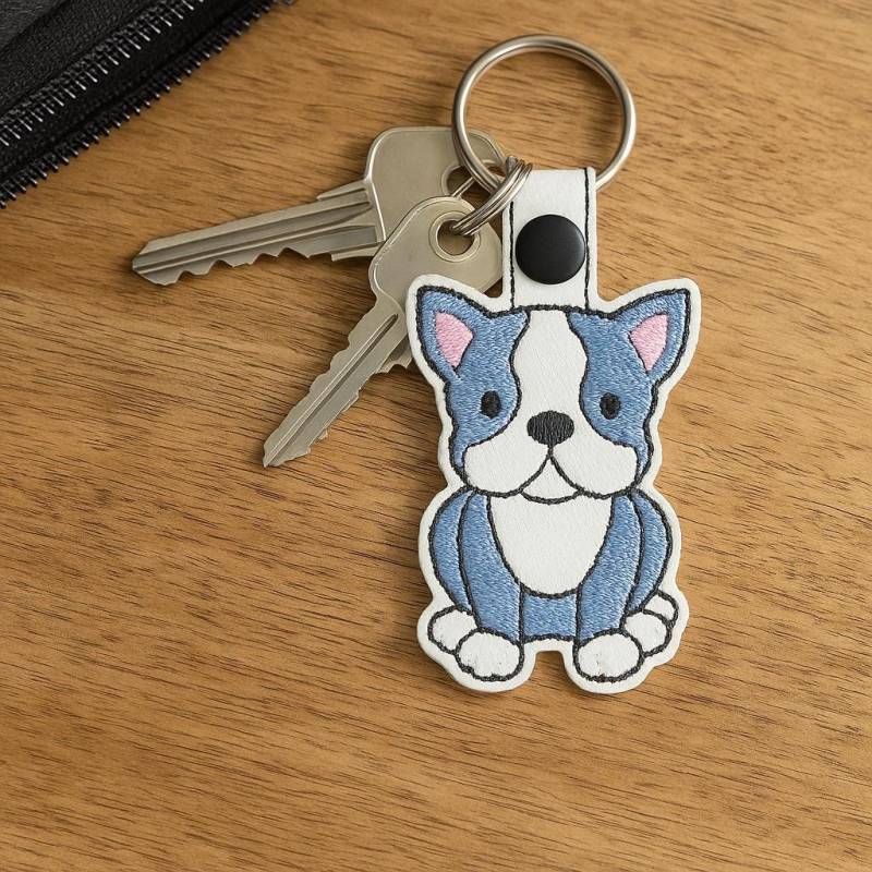 Schlüsselanhänger Hund - Boston Terrier Stickmotiv Geschenkidee Für Hundefreunde Schlüsselanhänger Hund - Boston Terrier Stickmotiv Geschenkidee Für Hundefreunde von EasystitchShop