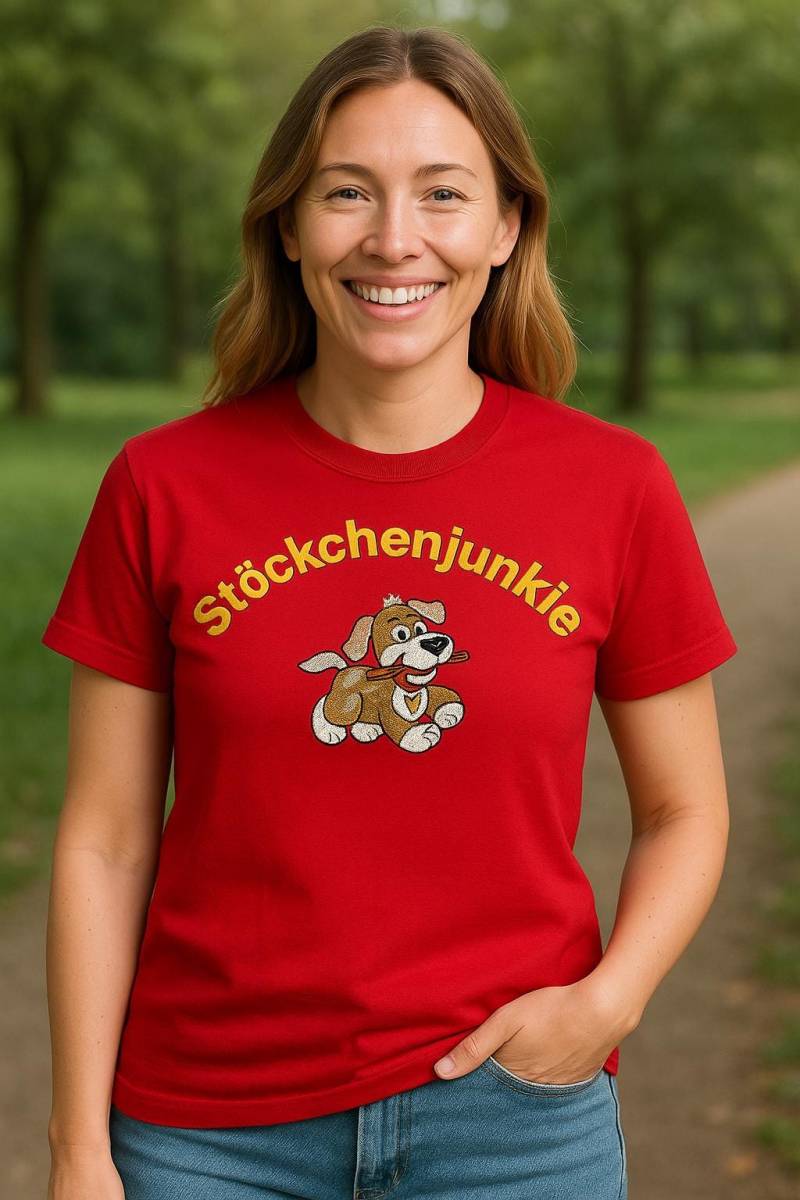 T-Shirt „stöckchenjunkie" - Bestickt Mit Hundemotiv Geschenk Für Hundefreunde & Hundefrauchen T-Shirt „stöckchenjunkie" - Bestickt Mit Hundemotiv Geschenk Für Hundefreunde & Hundefrauchen von EasystitchShop
