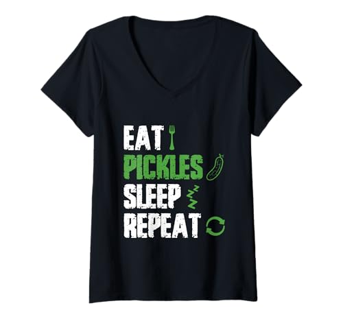 Damen Eat Pickles Sleep Repeat Gurken Gurken Gurken Gemüse Pickl T-Shirt mit V-Ausschnitt Damen Eat Pickles Sleep Repeat Gurken Gurken Gurken Gemüse Pickl T-Shirt mit V-Ausschnitt von Eat Pickles Sleep Repeat