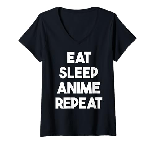 Damen Eat Sleep Anime Repeat - Lustiger Anime T-Shirt mit V-Ausschnitt von Eat Sleep Anime Repeat