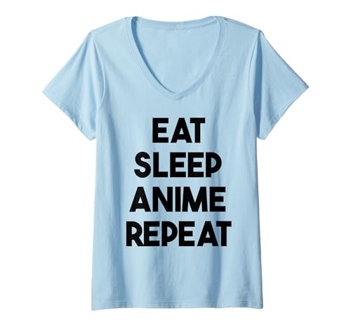 Damen Lustiger Anime — Eat Sleep Anime-Wiederholung T-Shirt mit V-Ausschnitt von Eat Sleep Anime Repeat