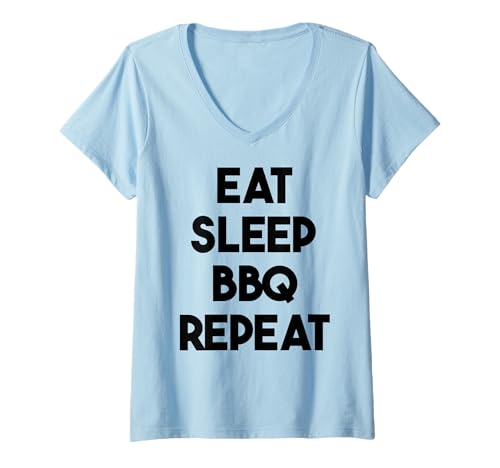 Damen BBQ Funny — Eat Sleep BBQ Repeat T-Shirt mit V-Ausschnitt von Eat Sleep BBQ Repeat