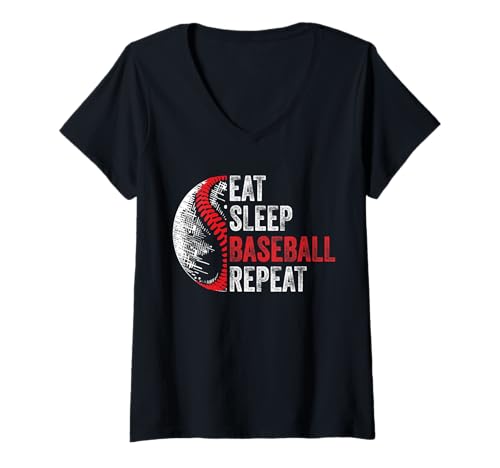 Damen Eat Sleep Baseball Repeat Lustiger Baseballspieler T-Shirt mit V-Ausschnitt Damen Eat Sleep Baseball Repeat Lustiger Baseballspieler T-Shirt mit V-Ausschnitt von Eat Sleep Baseball Repeat