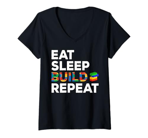 Damen Eat Sleep Build Repeat – Master Builder Bricks Blocks T-Shirt mit V-Ausschnitt Damen Eat Sleep Build Repeat – Master Builder Bricks Blocks T-Shirt mit V-Ausschnitt von Eat Sleep Build Repeat - Blocks Master Builder Tee