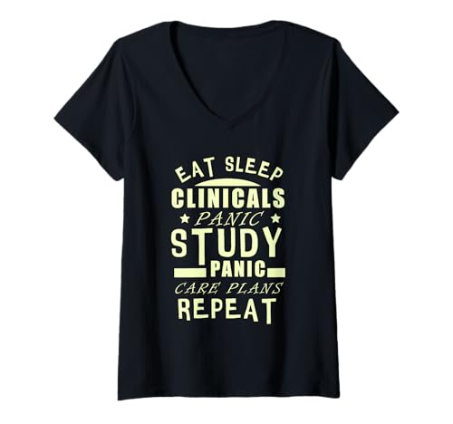 Damen Eat Sleep Clinicals Study wiederholen lustige Krankenpflegestudentin T-Shirt mit V-Ausschnitt Damen Eat Sleep Clinicals Study wiederholen lustige Krankenpflegestudentin T-Shirt mit V-Ausschnitt von Eat Sleep Clinicals Study Repeat Nursing Gifts