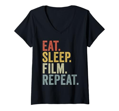 Damen Eat Sleep Filmwiederholung lustig T-Shirt mit V-Ausschnitt Damen Eat Sleep Filmwiederholung lustig T-Shirt mit V-Ausschnitt von Eat Sleep Film Repeat
