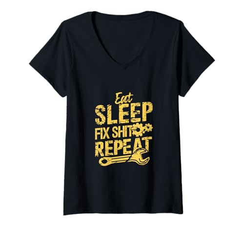 Damen Eat Sleep Fix Repeat Lustiges Mechaniker Design mit Werkzeug T-Shirt mit V-Ausschnitt Damen Eat Sleep Fix Repeat Lustiges Mechaniker Design mit Werkzeug T-Shirt mit V-Ausschnitt von Eat Sleep Fix Repeat – Lustiges Mechaniker Design