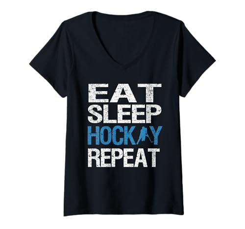Damen Eat Sleep Hockey Repeat Eishockeyspieler Vintage Torwart T-Shirt mit V-Ausschnitt Damen Eat Sleep Hockey Repeat Eishockeyspieler Vintage Torwart T-Shirt mit V-Ausschnitt von Eat Sleep Hockey Repeat Ice Hockey Goalie Gifts