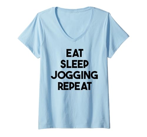 Damen Joggen Lustig - Eat Sleep Jogging Repeat T-Shirt mit V-Ausschnitt von Eat Sleep Jogging Repeat
