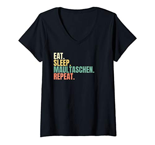 Damen Eat Sleep Maultaschen Repeat T-Shirt mit V-Ausschnitt von Eat Sleep Maultaschen Repeat Design Shop