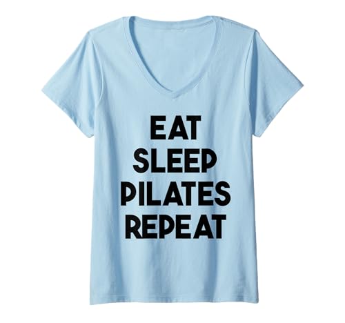 Damen Pilates Funny — Essen, Schlafen, Pilates wiederholen T-Shirt mit V-Ausschnitt Damen Pilates Funny — Essen, Schlafen, Pilates wiederholen T-Shirt mit V-Ausschnitt von Eat Sleep Pilates Repeat