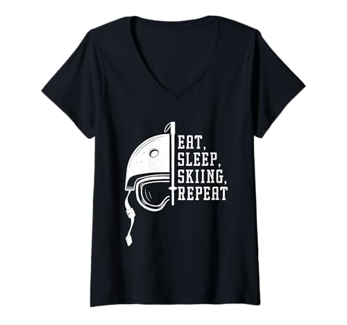 Damen Eat Sleep Skifahren Wiederholen Skifahren Skifahren Skifahrer Skifahrer T-Shirt mit V-Ausschnitt Damen Eat Sleep Skifahren Wiederholen Skifahren Skifahren Skifahrer Skifahrer T-Shirt mit V-Ausschnitt von Eat Sleep Skiing Repeat