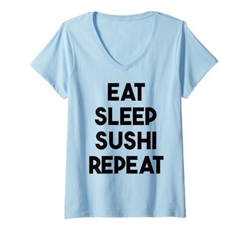 Damen Lustiges Sushi — Essen, schlafen, Sushi wiederholen T-Shirt mit V-Ausschnitt von Eat Sleep Sushi Repeat