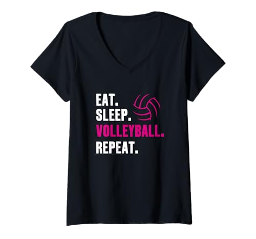 Damen Eat Sleep Volleyball wiederholen T-Shirt mit V-Ausschnitt von Eat Sleep Volleyball Repeat