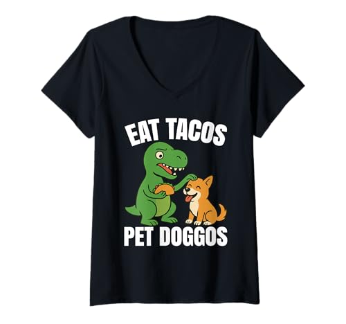 Damen Lustiger Dinosaurier-T-Rex-Taco-Hund – Eat Tacos Pet Doggos T-Shirt mit V-Ausschnitt Damen Lustiger Dinosaurier-T-Rex-Taco-Hund – Eat Tacos Pet Doggos T-Shirt mit V-Ausschnitt von Eat Tacos Pet Doggos Apparel