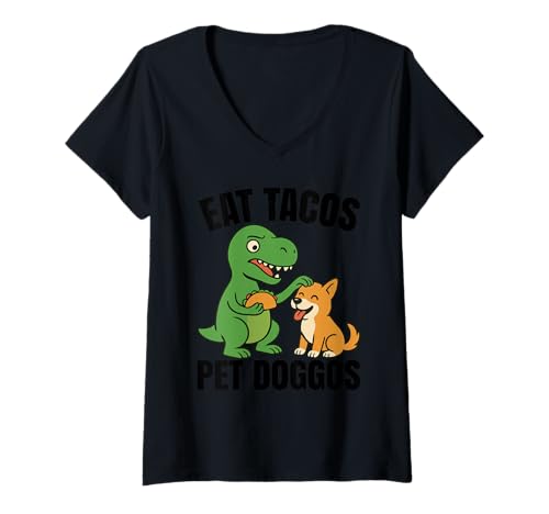 Damen Lustiger T-Rex Dinosaurier Taco Hund - Eat Tacos Pet Doggos T-Shirt mit V-Ausschnitt Damen Lustiger T-Rex Dinosaurier Taco Hund - Eat Tacos Pet Doggos T-Shirt mit V-Ausschnitt von Eat Tacos Pet Doggos Apparel