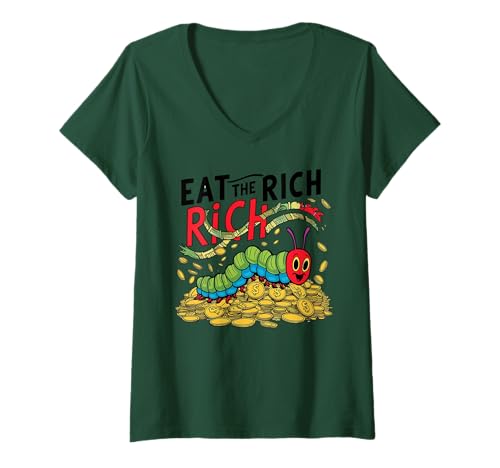Damen Lustig politisch - Eat The Rich T-Shirt mit V-Ausschnitt von Eat The Rich Tee