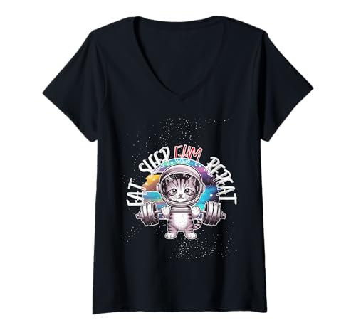 Damen Essen. Schlaf. Fitnessstudio. Geerntet. Lustiges Katzentraining für Katzenliebhaber T-Shirt mit V-Ausschnitt Damen Essen. Schlaf. Fitnessstudio. Geerntet. Lustiges Katzentraining für Katzenliebhaber T-Shirt mit V-Ausschnitt von Eat. Sleep. Gym. Reaped.