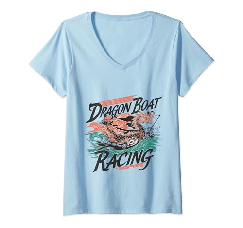 Damen Drachenboot Racing Drachenkopf T-Shirt mit V-Ausschnitt von EatSleepFind
