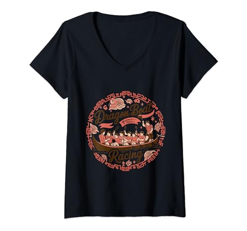 Damen Drachenbootrennen Passionierter Paddler T-Shirt mit V-Ausschnitt von EatSleepFind