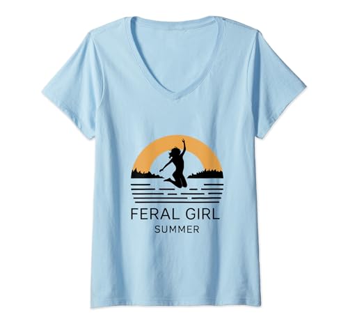 Damen Feral Girl Summer Funny Sarkastic Jump T-Shirt mit V-Ausschnitt von EatSleepFind