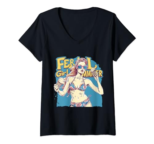 Damen Feral Girl Summer Humorvoller heißer Sommer-Bikini T-Shirt mit V-Ausschnitt von EatSleepFind