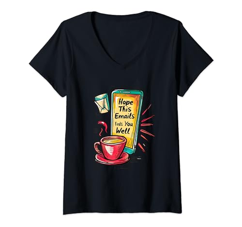 Damen Ich hoffe, diese E-Mail findet dich gut Lustiger Kaffee T-Shirt mit V-Ausschnitt von EatSleepFind