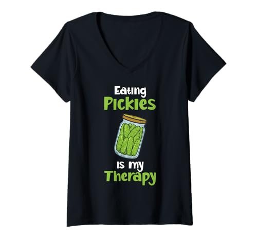 Damen Eating Pickles is My Therapy Gurken Gurken Gemüse P T-Shirt mit V-Ausschnitt Damen Eating Pickles is My Therapy Gurken Gurken Gemüse P T-Shirt mit V-Ausschnitt von Eating Pickles Is My Therapy