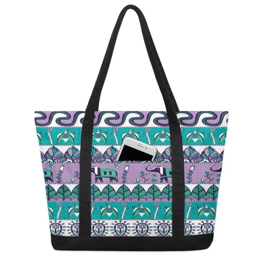 Eativisa Bohemian Elephant Tote Bag for Women Work Canvas Travel Tote Bags with Zipper Large Capacity Casual Handbag with Inner Pockets Reusable Shopping Shoulder Bag for Teacher Nurse Eativisa Bohemian Elephant Tote Bag for Women Work Canvas Travel Tote Bags with Zipper Large Capacity Casual Handbag with Inner Pockets Reusable Shopping Shoulder Bag for Teacher Nurse von Eativisa