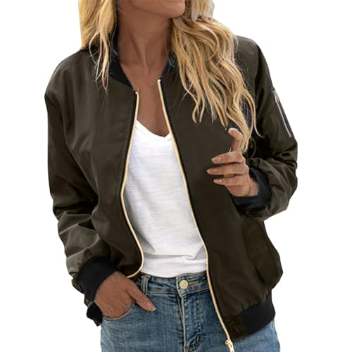 Bomberjacke Damen Winter, Blouson Jacke Damen Gold, Pilotenjacke Lange Ärmel Reißverschluss Fliegerjacke Bequeme Dünne Freizeitjacke Einfarbig Basic Regenjacke Elegant Lounge Jacket Sommer Mädchen von Eauptffy