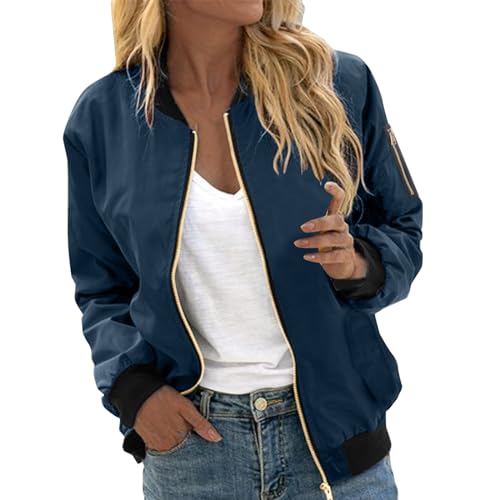Bomberjacke Damen Winter, Blouson Jacke Damen Gold, Pilotenjacke Lange Ärmel Reißverschluss Fliegerjacke Bequeme Dünne Freizeitjacke Einfarbig Basic Regenjacke Elegant Lounge Jacket Sommer Mädchen von Eauptffy