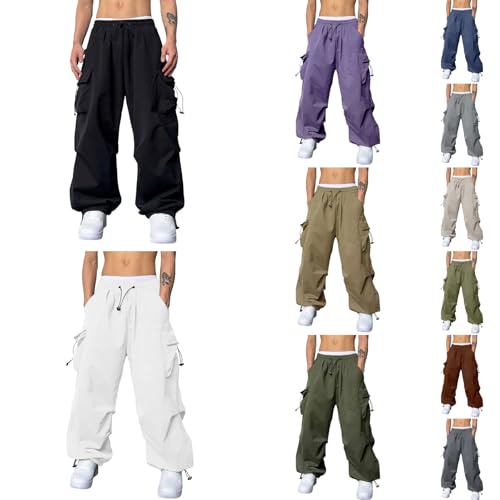 Cargohose Herren Baggy, Herren Hip Hop Hose, Cargo Hose mit Tunnelzug Jogginghose Elastische Taille Sporthose Straight Leg Trainingshose Loose Fit Arbeitshosen Sweathose Freizeithose Streatwear Rap von Eauptffy