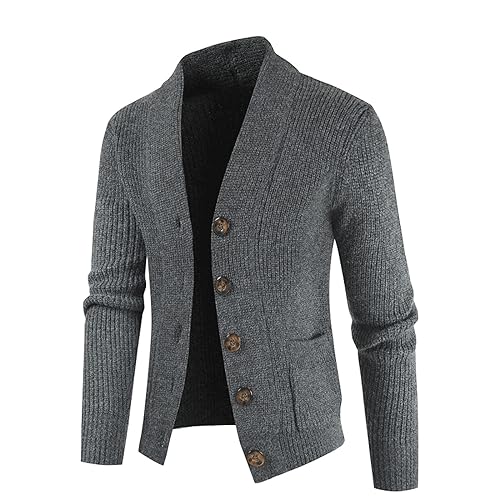 Dicke Strickjacke, Herren Cardigan, Strickcardigan Knopfleiste Wolljacke V-Ausschnitt Warme Trachtenjanker Gestrickte Klobig Freizeitjacke Basic Solid Sweaters Regular Fit Lässiges von Eauptffy